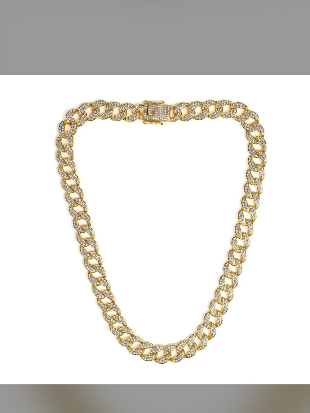 Men’s Gold Cubic Zirconia Pave Cuban Link Necklace 22” With Velvet Dust Bag